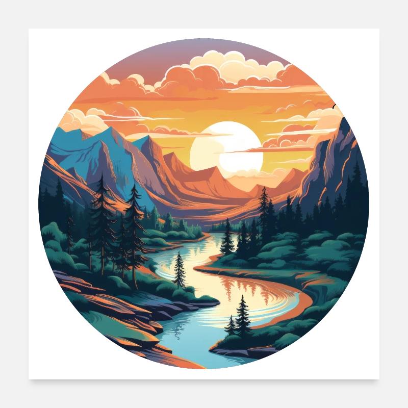 Schönheit eines Sunset River Poster 60x60 cm