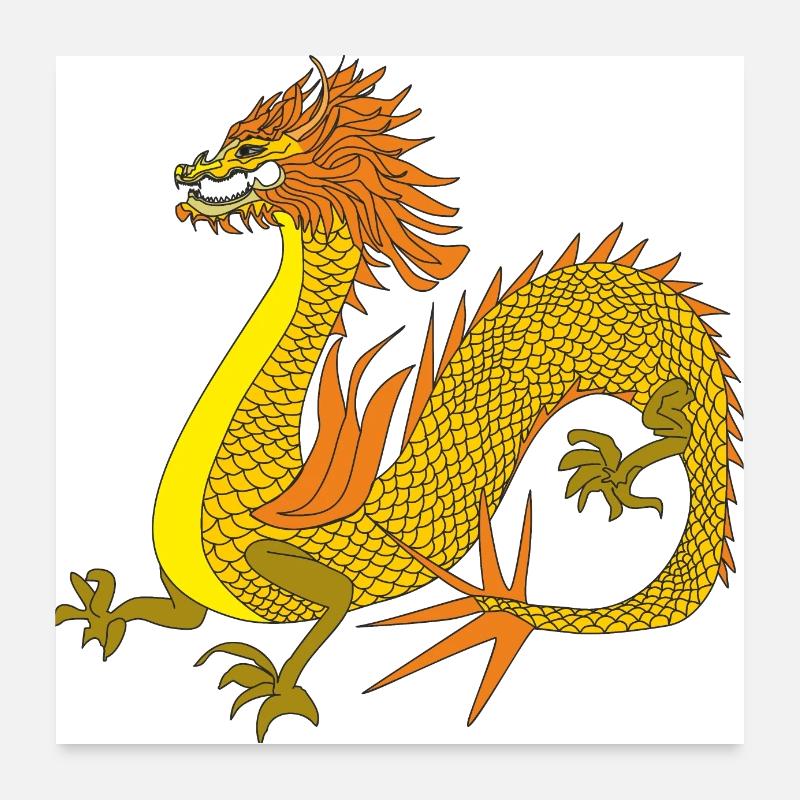 Dragon d’or chinois Poster 60 x 60 cm