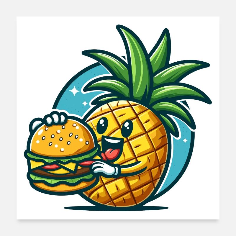 Ananas-Burger - Poster 60x60 cm - Weiß