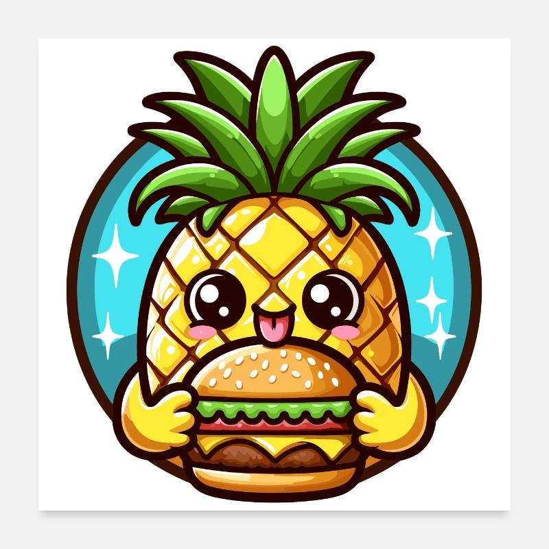 Mignon Ananas qui mange un burger Poster 60 x 60 cm