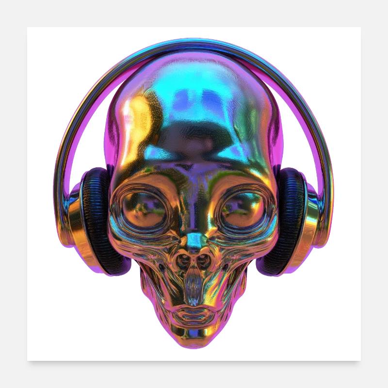 Tête extraterrestre chromatique avec casque Poster 60 x 60 cm