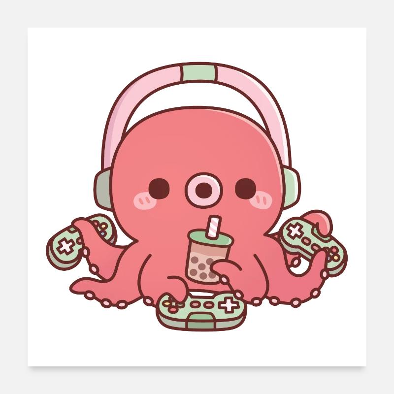 Mode multijoueur de Cute Octopus Gamer Poster 60 x 60 cm