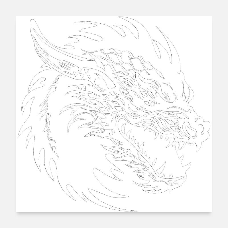 Fantasy Drache Anime Drachenkopf Mythisches Reptil Poster 60x60 cm