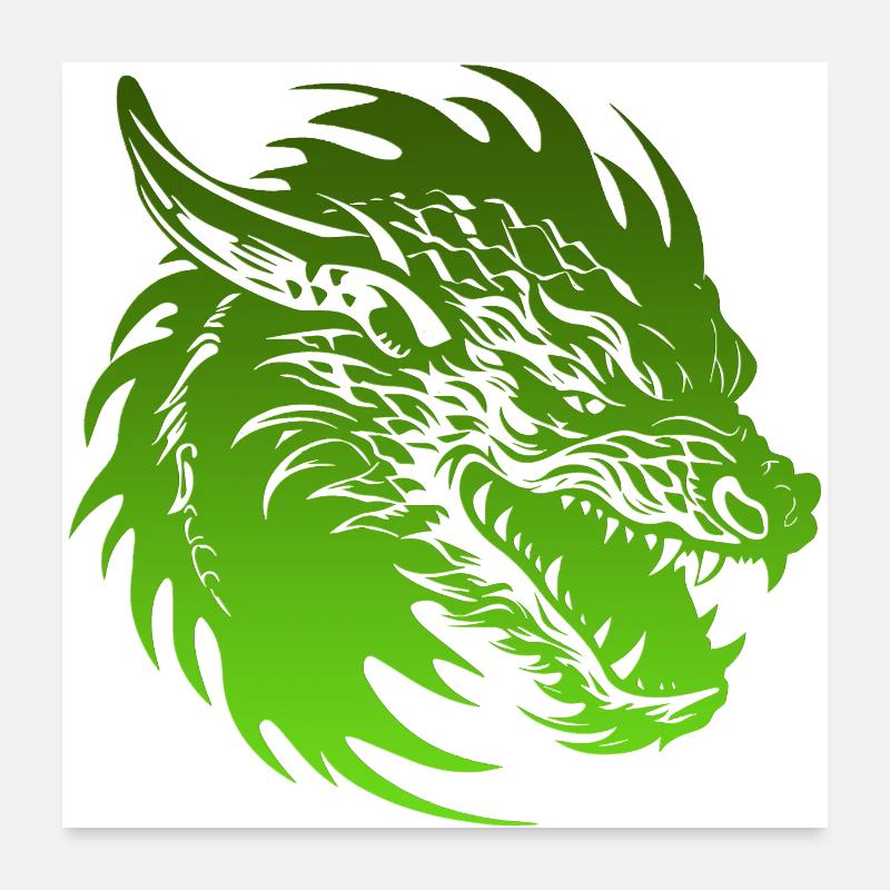 Fantasy Drache Anime Drachenkopf Mythisches Reptil Poster 60x60 cm