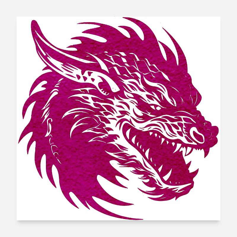 Fantasy Drache Anime Drachenkopf Mythisches Reptil Poster 60x60 cm