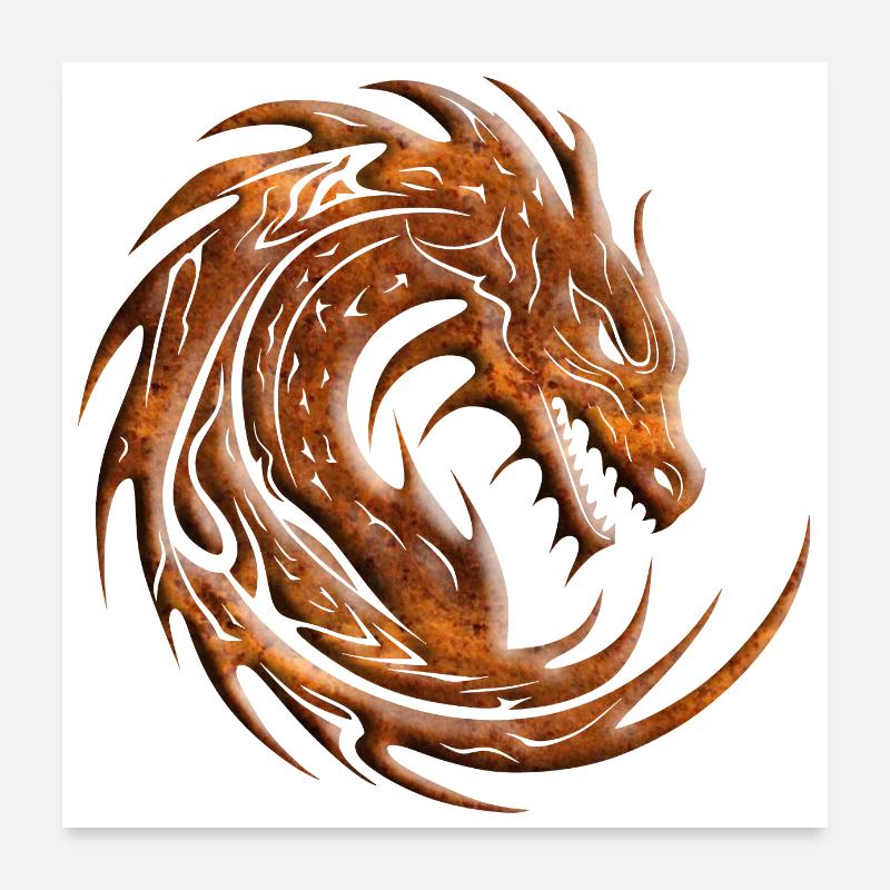 Fantasy Drache Anime Drachenkopf Mythisches Reptil Poster 60x60 cm