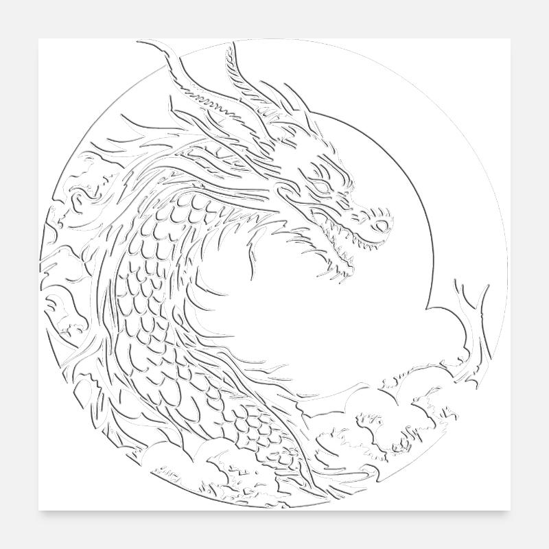 Fantasy Drache Anime Drachenkopf Mythisches Reptil Poster 60x60 cm