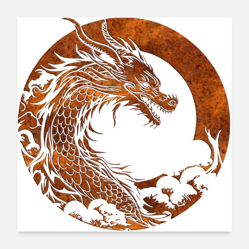 Fantasy Drache Anime Drachenkopf Mythisches Reptil Poster 60x60 cm