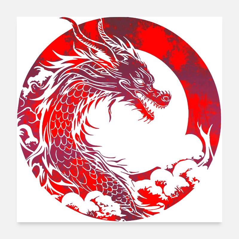 Fantasy Drache Anime Drachenkopf Mythisches Reptil Poster 60x60 cm