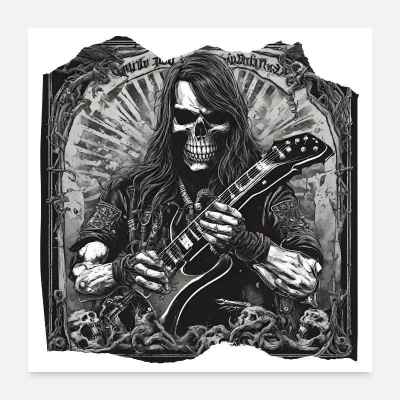 Rock Rattlebones Skeleton Skull Heavy Metal Guitar Poster 24" x 24" (60x60 cm)