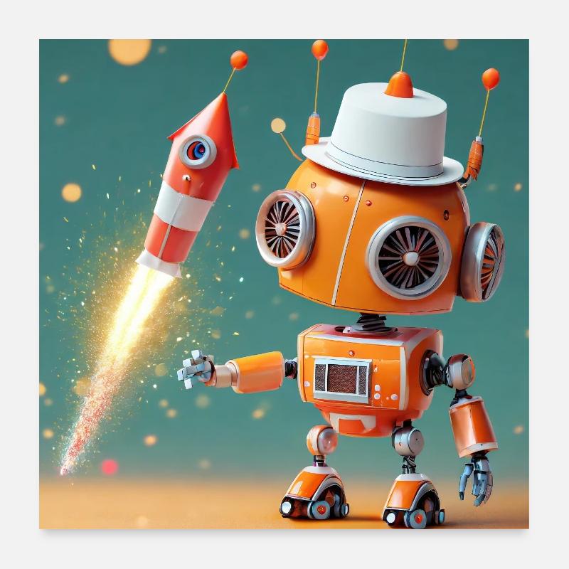 Roboter – startet Silvesterraketen Poster 60x60 cm