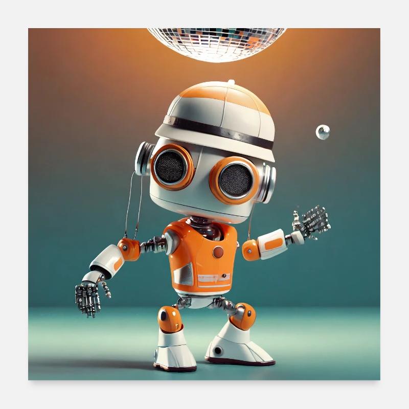 Roboter tanzt auf einer Party Poster 60x60 cm