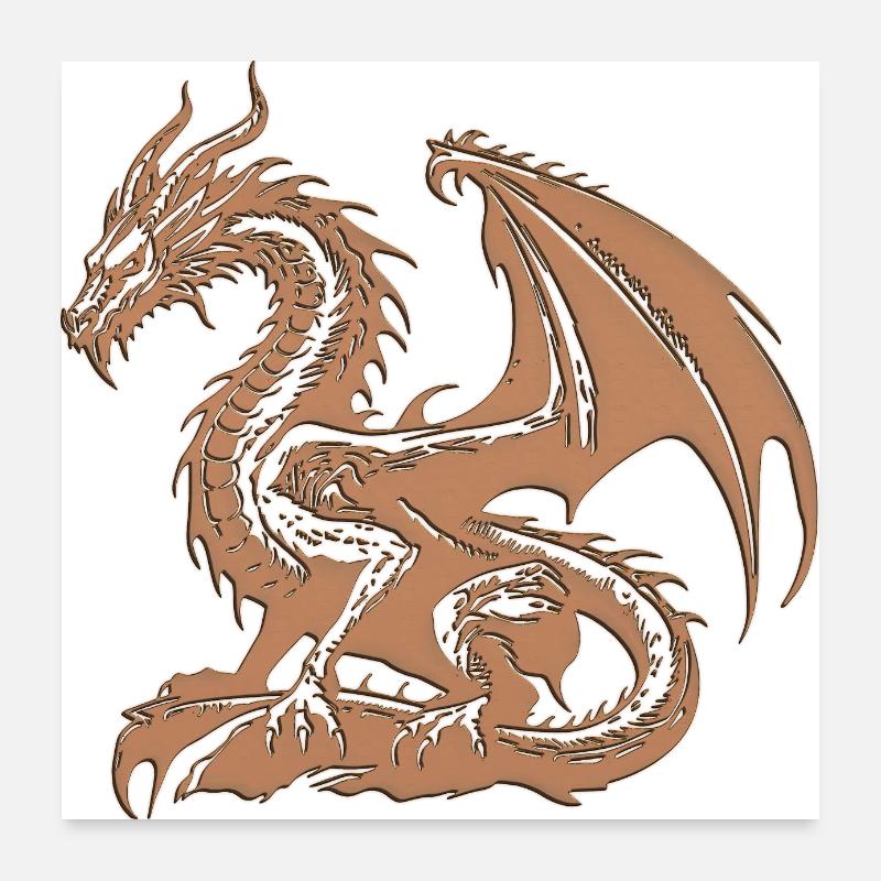 Fantasy Drache Anime Drachenkopf Mythisches Reptil Poster 60x60 cm