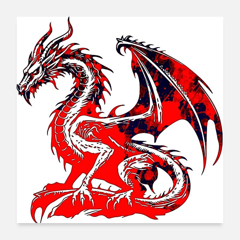 Fantasy Drache Anime Drachenkopf Mythisches Reptil Poster 60x60 cm