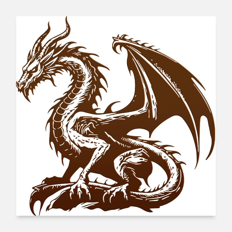 Fantasy Drache Anime Drachenkopf Mythisches Reptil Poster 60x60 cm