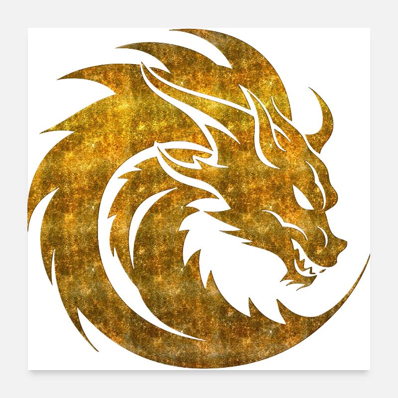 Fantasy Drache Anime Drachenkopf Mythisches Reptil Poster 60x60 cm