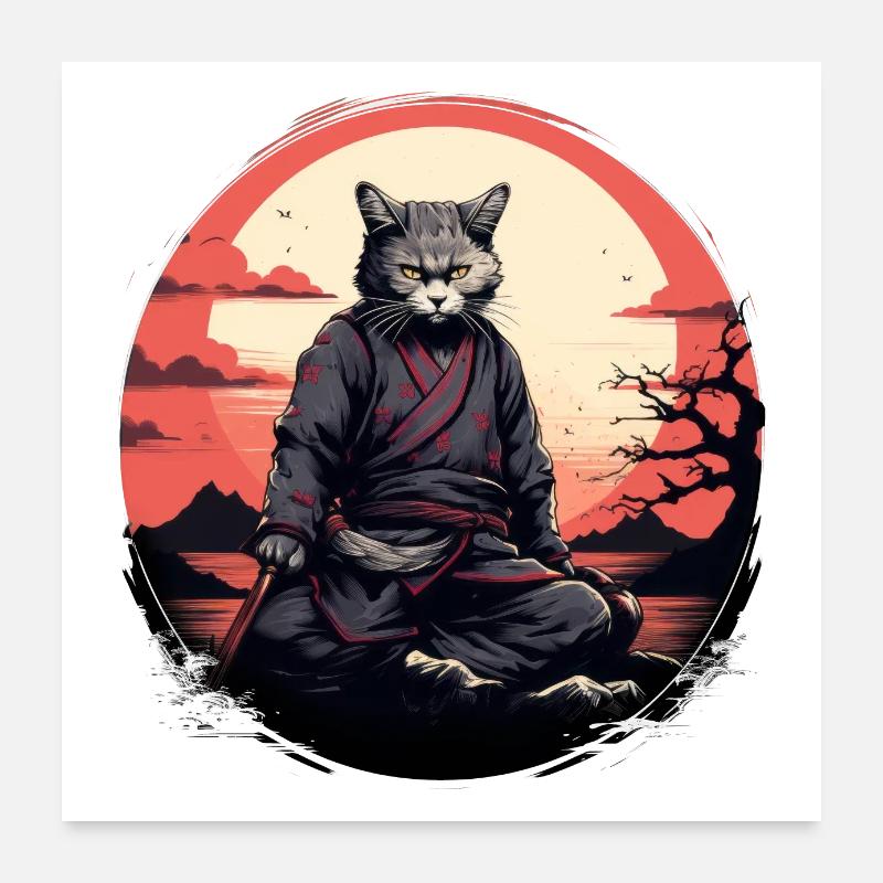 Cat samurai Poster 24" x 24" (60x60 cm)