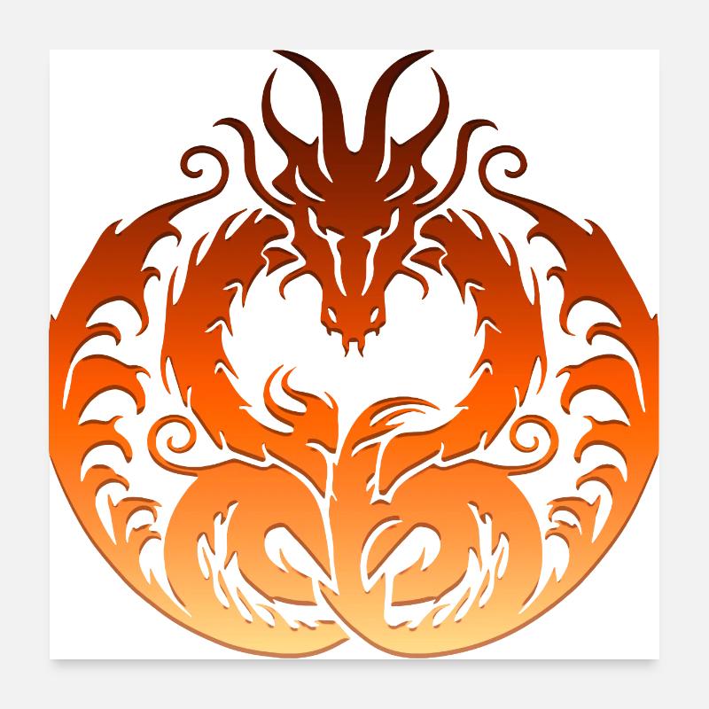 Fantasy Drache Anime Drachenkopf Mythisches Reptil - Poster 60x60 cm - Weiß
