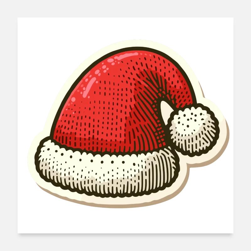 Conception festive d’autocollants de chapeau de père Noël rouge Poster 60 x 60 cm