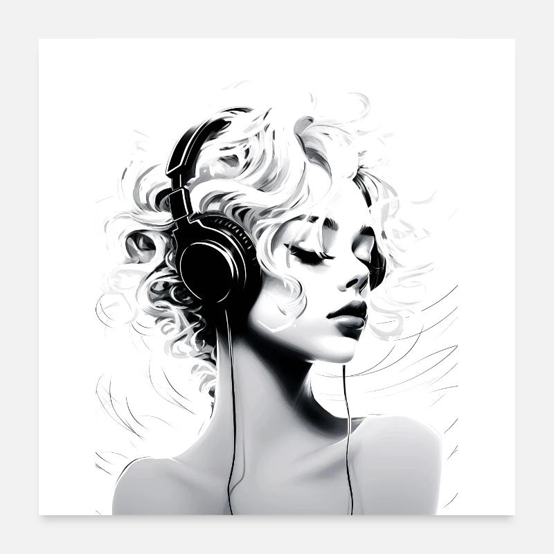 Musik-Mädchen - Poster 60x60 cm - Weiß