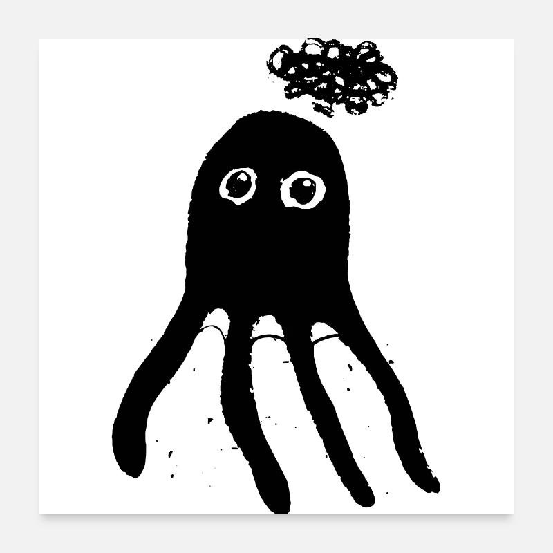 Pieuvre pensive - Mignon noir Poster 60 x 60 cm