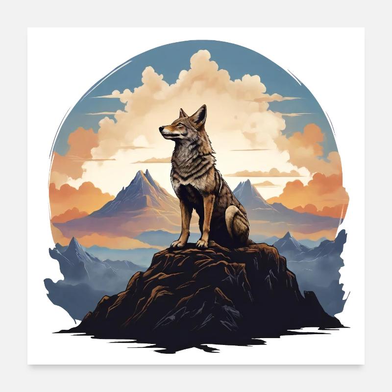 Guardian of Dawn: Perched Wolf Poster 24" x 24" (60x60 cm)