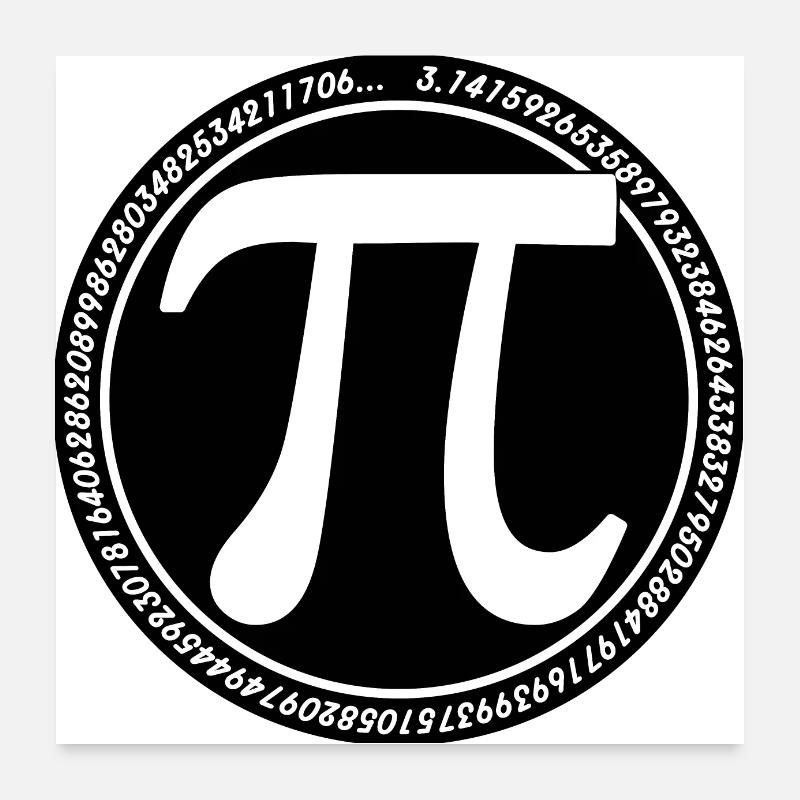 Round Pi symbol White on Black mod long Pi Greek Poster 24" x 24" (60x60 cm)