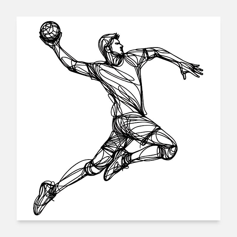 Handballer - single-line-drawing - 2 - Poster 60x60 cm - Weiß