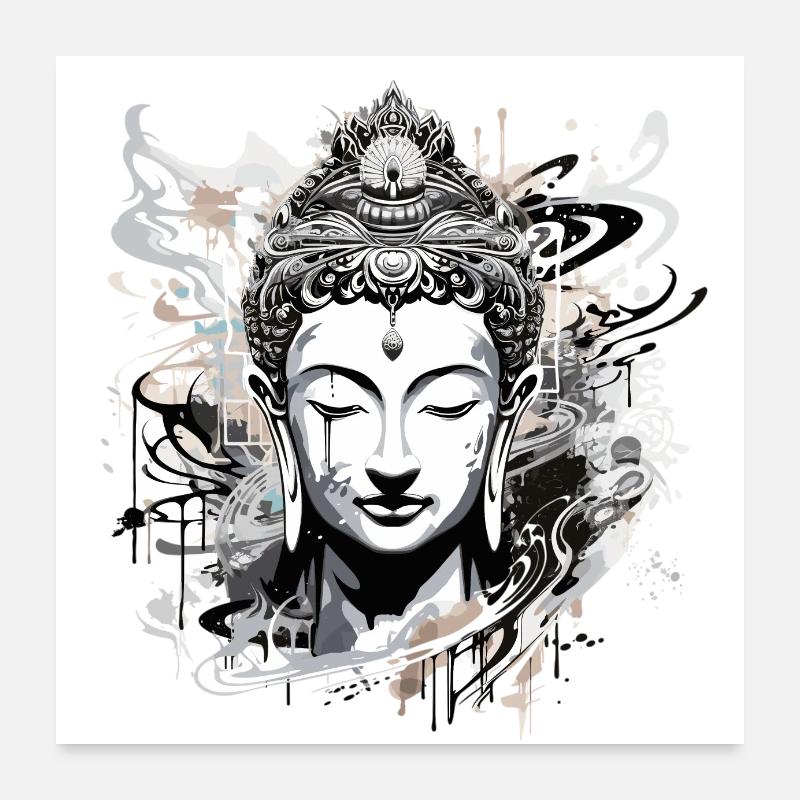 Buddha Graffiti - Poster 60x60 cm - Weiß