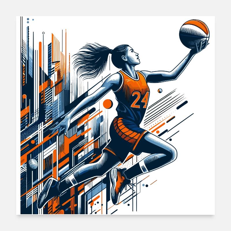 Conception de dunk de basket-ball femme - Poster 60 x 60 cm - blanc