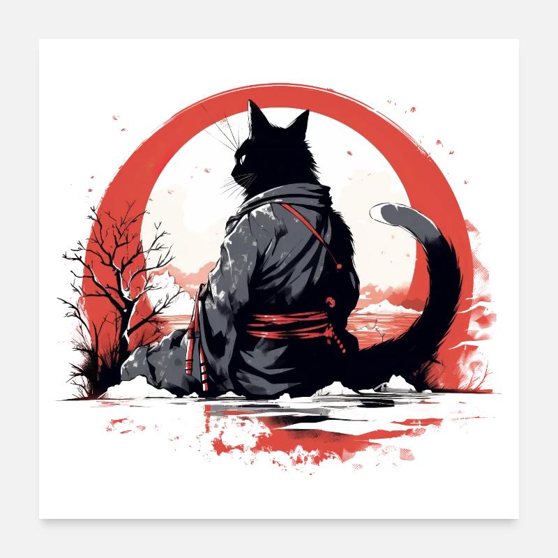 Chat samouraï Poster 60 x 60 cm