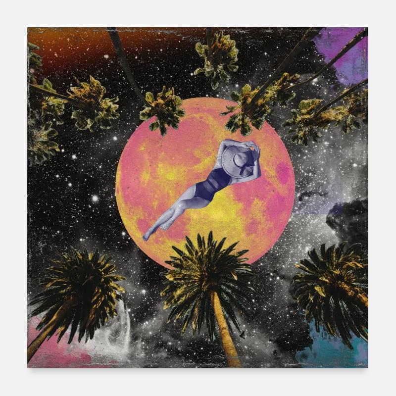Mond und Palmen Poster 60x60 cm
