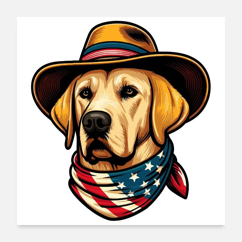 Tête de Labrador - chapeau de cowboy Poster 60 x 60 cm