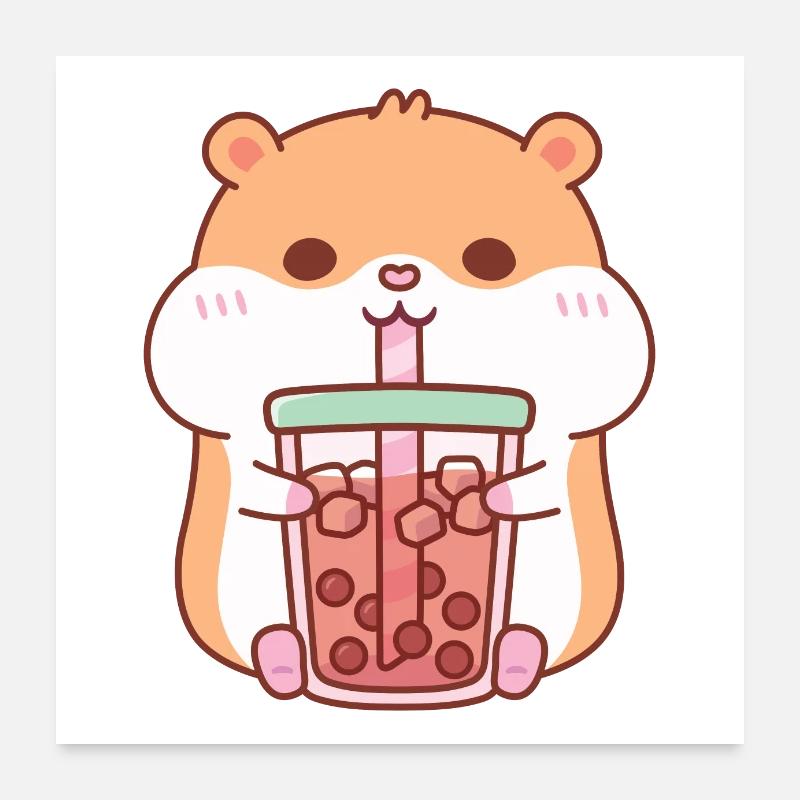 Cute Chubby Hamster Drinking Bubble Tea Poster 24" x 24" (60x60 cm)