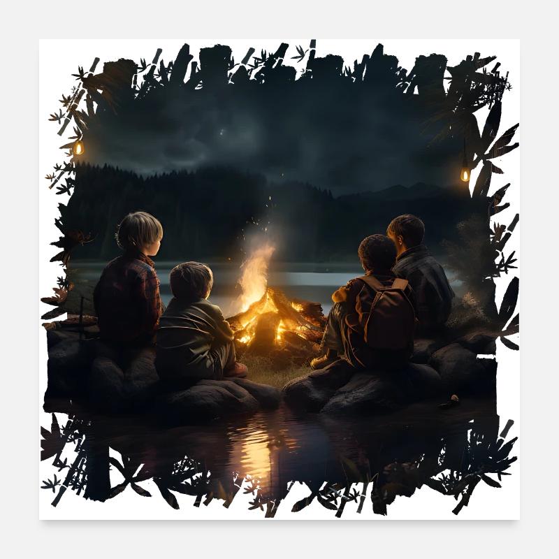 Quand les enfants s’assoient autour d’un feu de camp Poster 60 x 60 cm