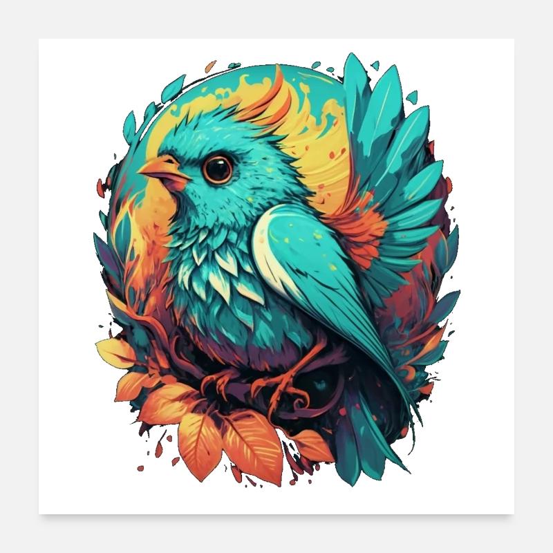 Blauer süßer gezeichneter Vogel Poster 60x60 cm