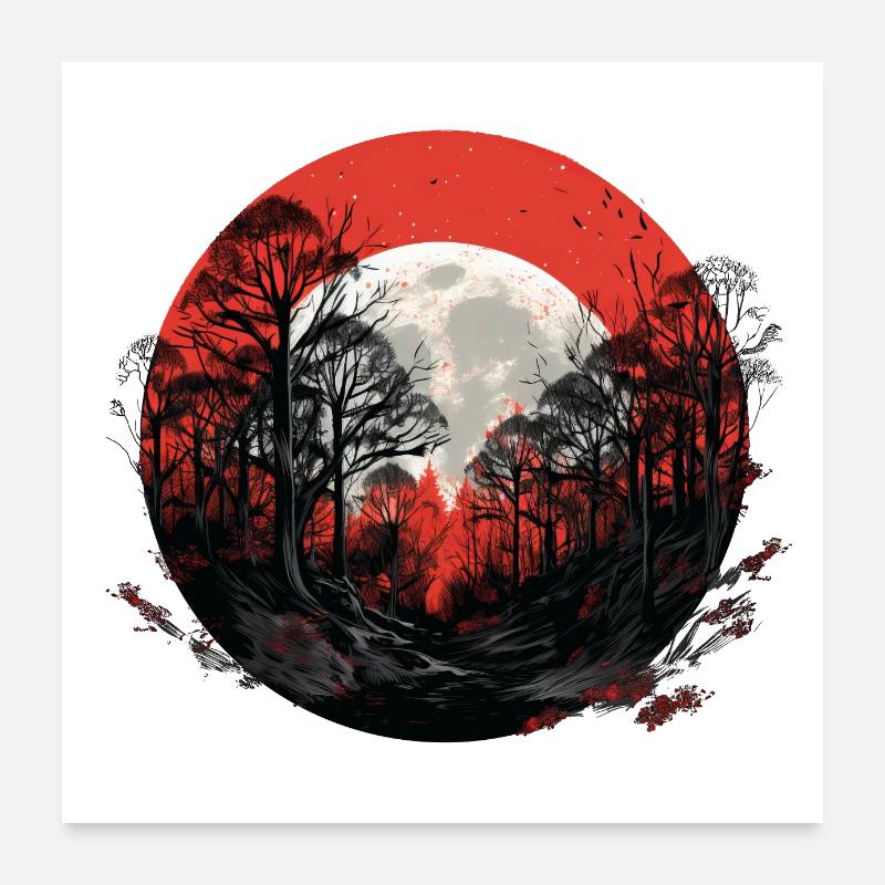 Nuit rouge dans la forêt Poster 60 x 60 cm