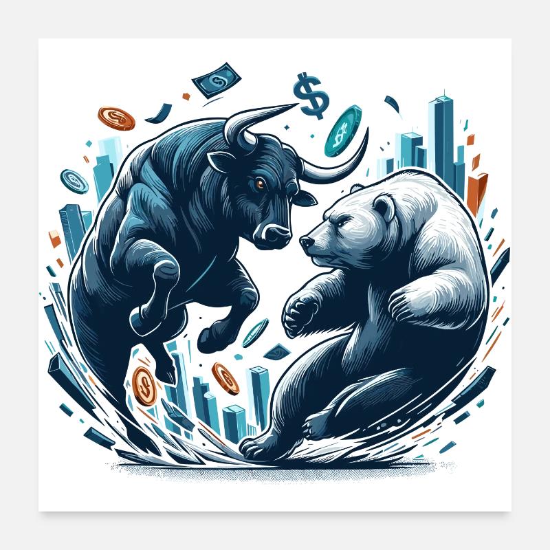 Finance Taurus Bear Fight Wall Street Gift Poster 24" x 24" (60x60 cm)