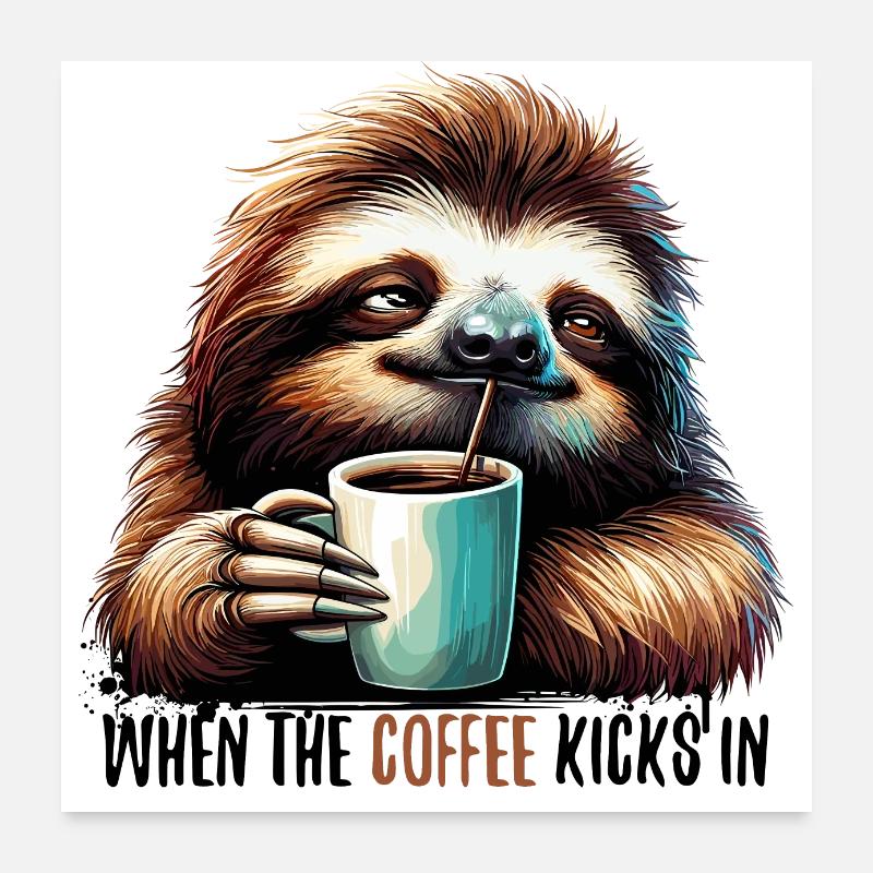 Paresseux café Kicks cadeau Poster 60 x 60 cm