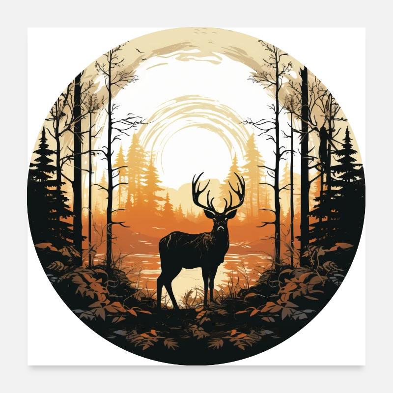 Rehe im Wald - Poster 60x60 cm - Weiß