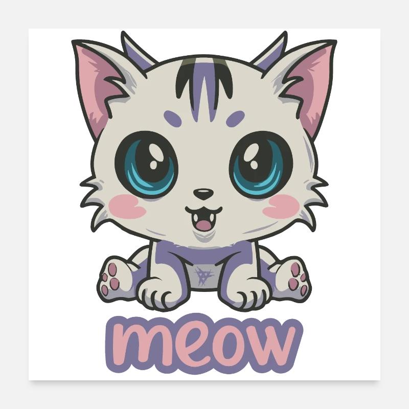 Adorable chaton d’anime avec de grands yeux bleus Poster 60 x 60 cm