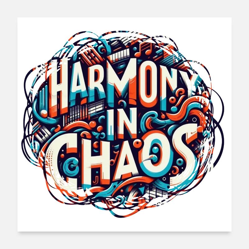 Harmonie im Chaos - Musiktypografie - Poster 60x60 cm - Weiß