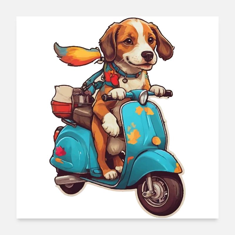 Chien sur une trottinette Poster 60 x 60 cm