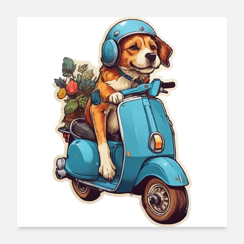 Dog on a scooter Poster 24" x 24" (60x60 cm)