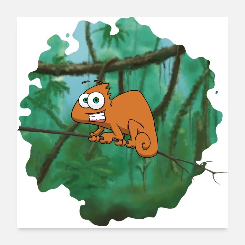 Caméléon de dessin animé orange Poster 60 x 60 cm