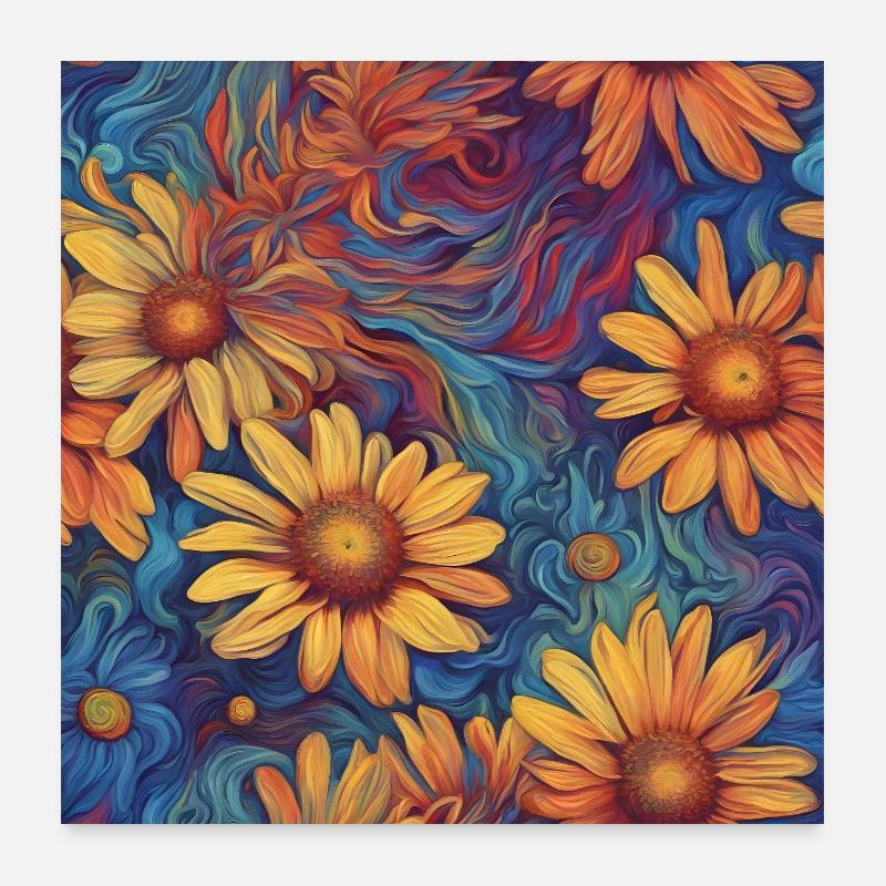 Poster bunte wirbelnde Blumen Blumen Blume Poster 60x60 cm