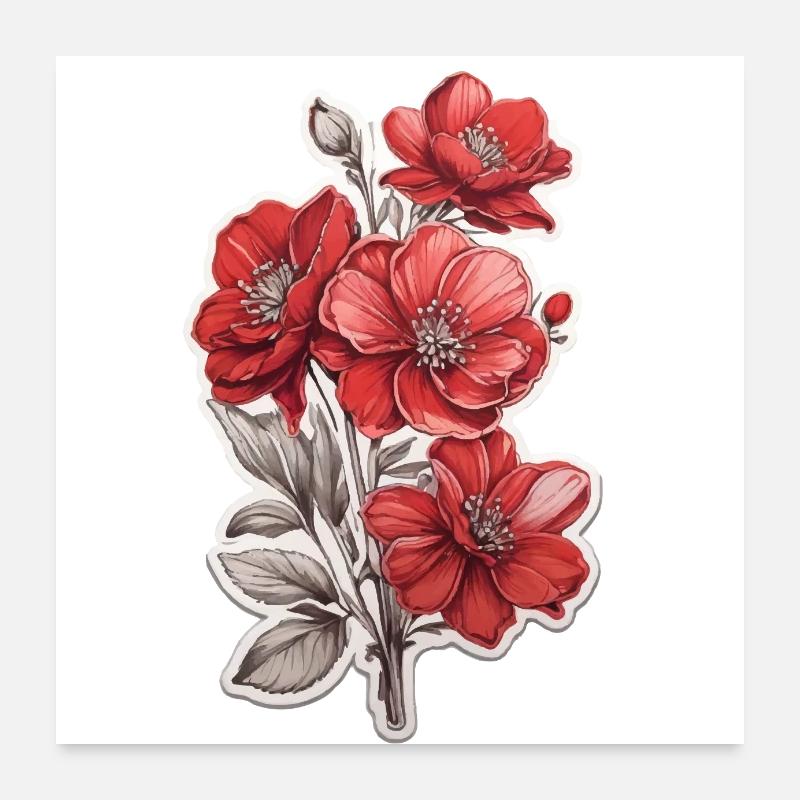 Schöne Rote Blume Poster 60x60 cm