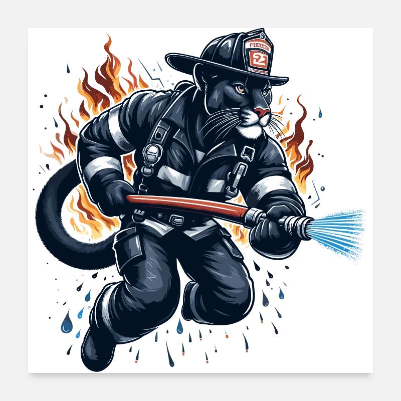 Pompier panthère Jaguar cadeau Poster 60 x 60 cm