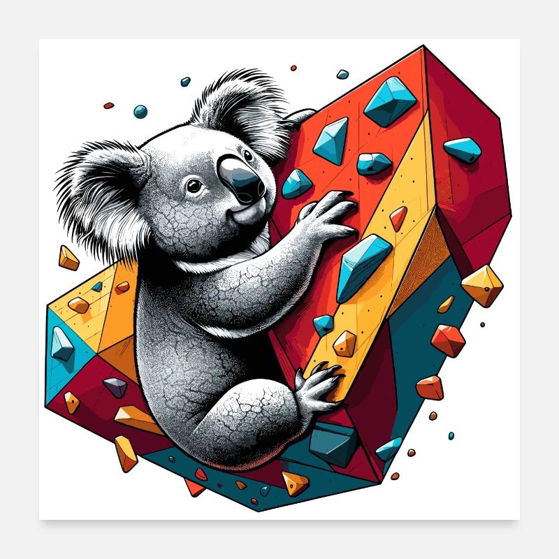 Bouldering Koala cadeau Poster 60 x 60 cm