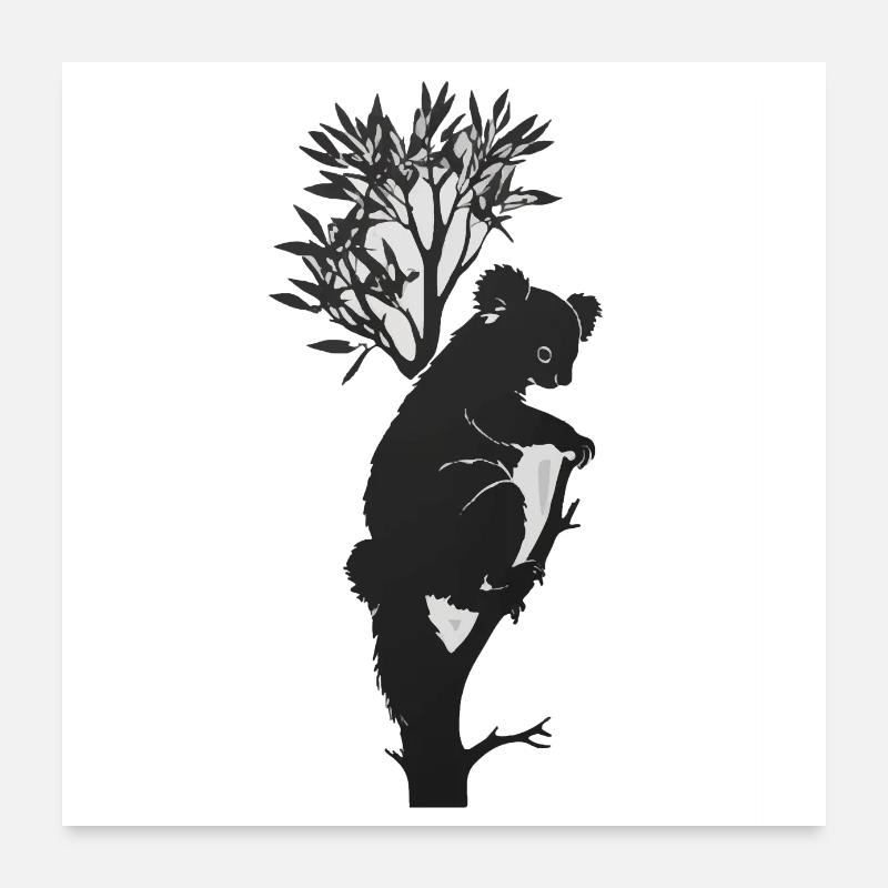 Silhouette eines Koalas, der sich an einen Baum Poster 60x60 cm